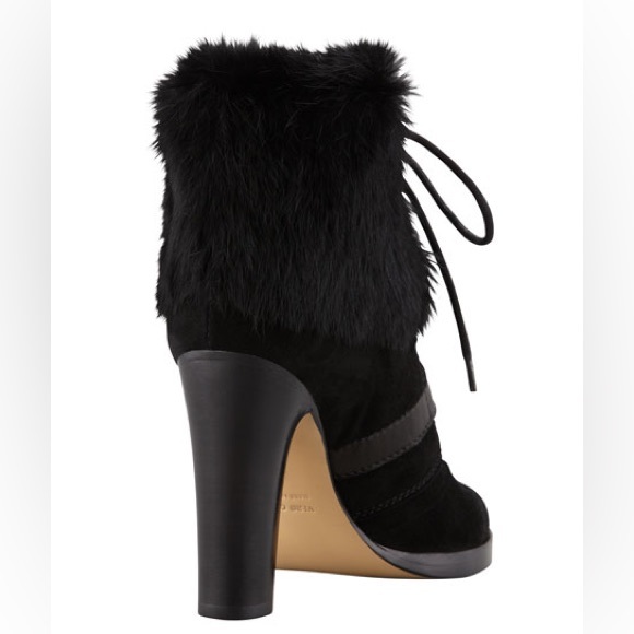 Aquatalia Grandly Suede-Rabbit Fur Lace-Up Boot Black - Picture 3 of 16